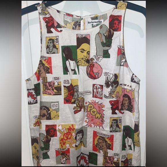 New! Reformation Jessi Linen Comic Book Mini Dress 💋📰 size 4 - Picture 11 of 15